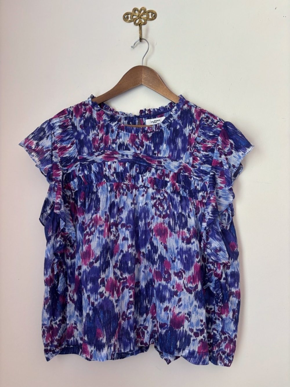 Isabel Marant Etoile Purple Ikat Layona Ruffle Blouse Sz 42 US 10 Summer Luxury